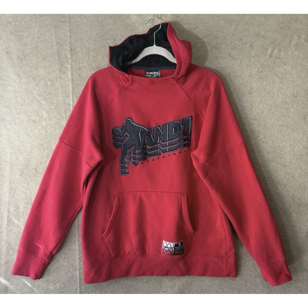 AND1 Hoodie Sweatshirt Mens Sz M Red 3D‎ Embroidered Pockets Basketball